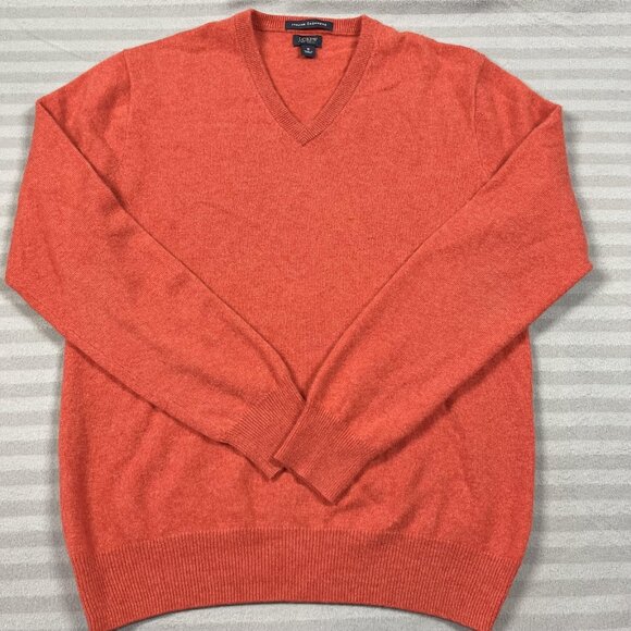 J.Crew Sweater Mens Small Orange Italian Cashmere V Neck Pullover Style S5984 - Picture 1 of 10